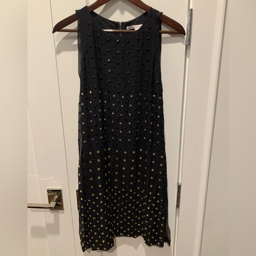 Diane von Furstenberg black shift dress with gold silver  bead detail size 4